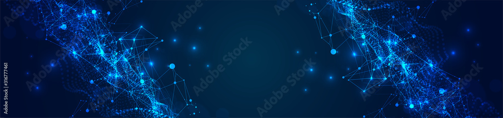 Abstract plexus vector background. Glowing particles dynamic flow. - obrazy, fototapety, plakaty 