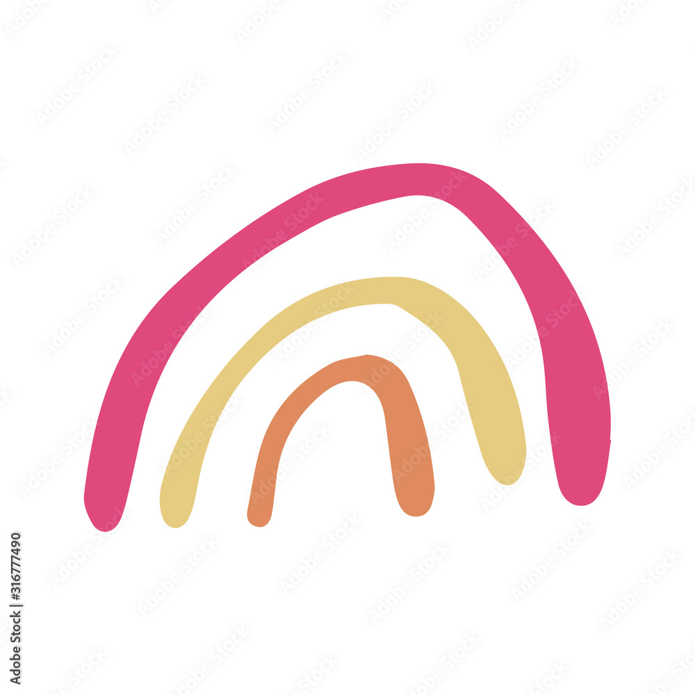 Rainbow symbol in doodle style isolated on white background. Simple cartoon design. Scandinavian kids print. Modern vector illustration. Rainbow symbol in doodle style isolated on white background. Simple cartoon design. Scandinavian kids print. Modern vector illustration.