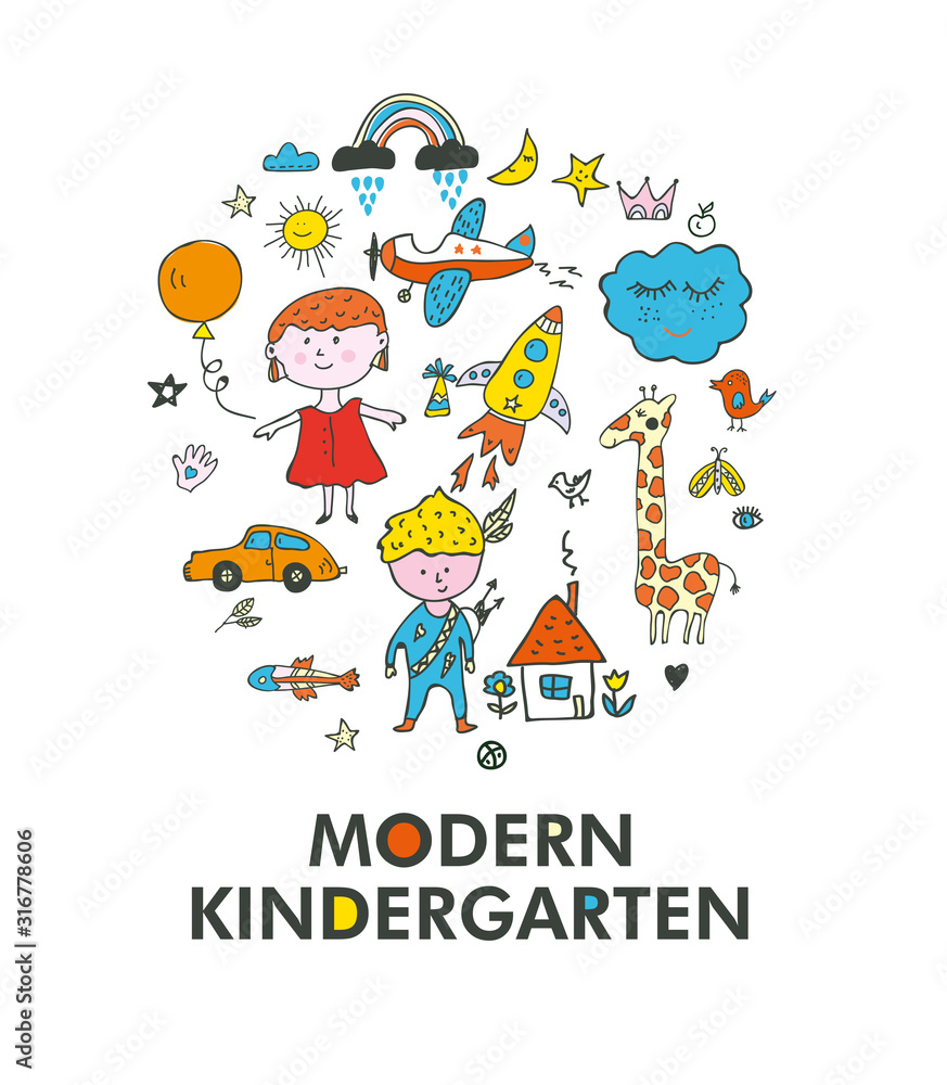 Fototapeta premium Kindergarten logo and card - vector graphic illustration