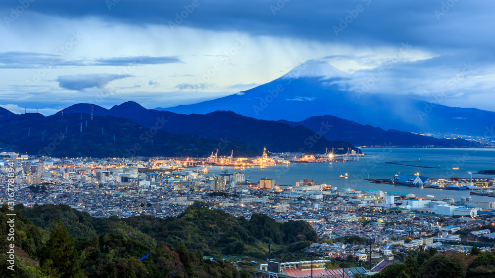 cityscape view and shipping port international fuji mountain background japan