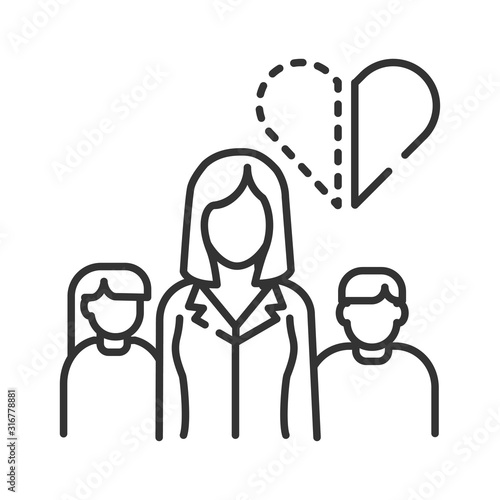 Single mother black line icon. Inferior family. Social problem concept. Mom with childrens. Sign for web page, mobile app, banner, social media. Editable stroke.