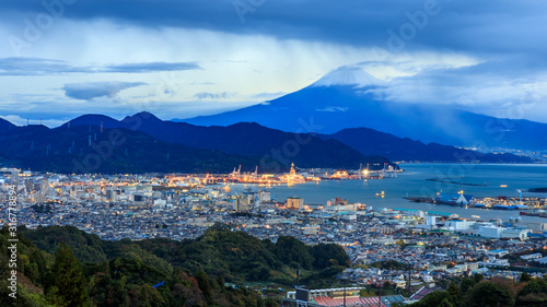 cityscape view and shipping port international fuji mountain background japan