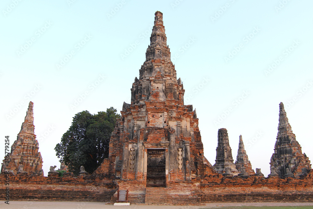 Ancient old temple in ayutthaya historical park area at thailand