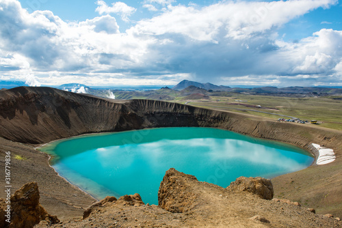 Volcano crater Viti with turquoise lake inside, Krafla volcanic area, Iceland photo