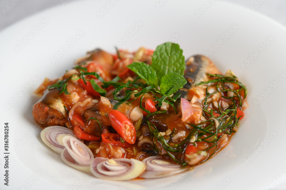 Appetizers with sardine in tomato sauce and spicy Appetizers with sardine in tomato sauce and spicy