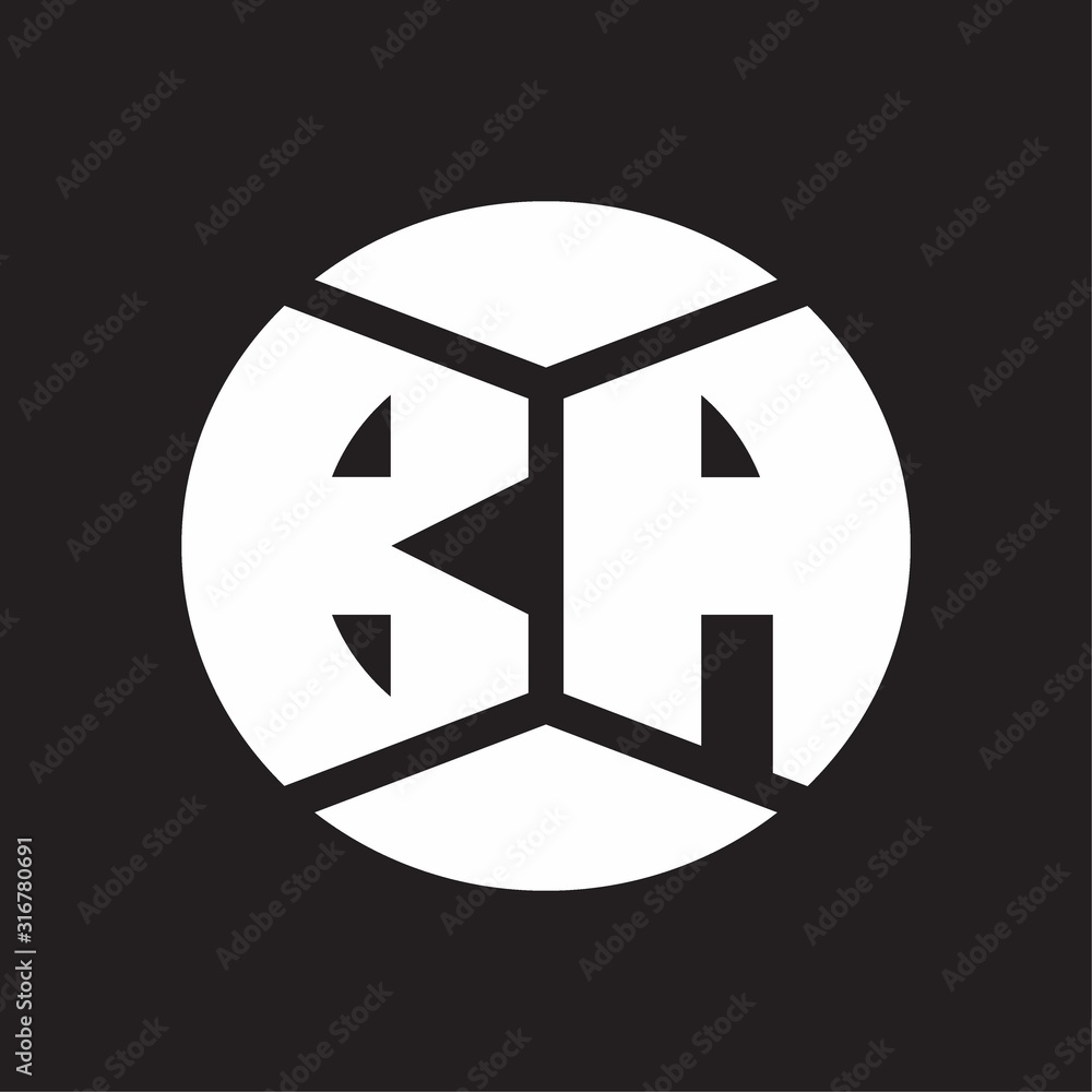 BA Logo monogram with piece circle ribbon style on black background BA Logo monogram with piece circle ribbon style on black background