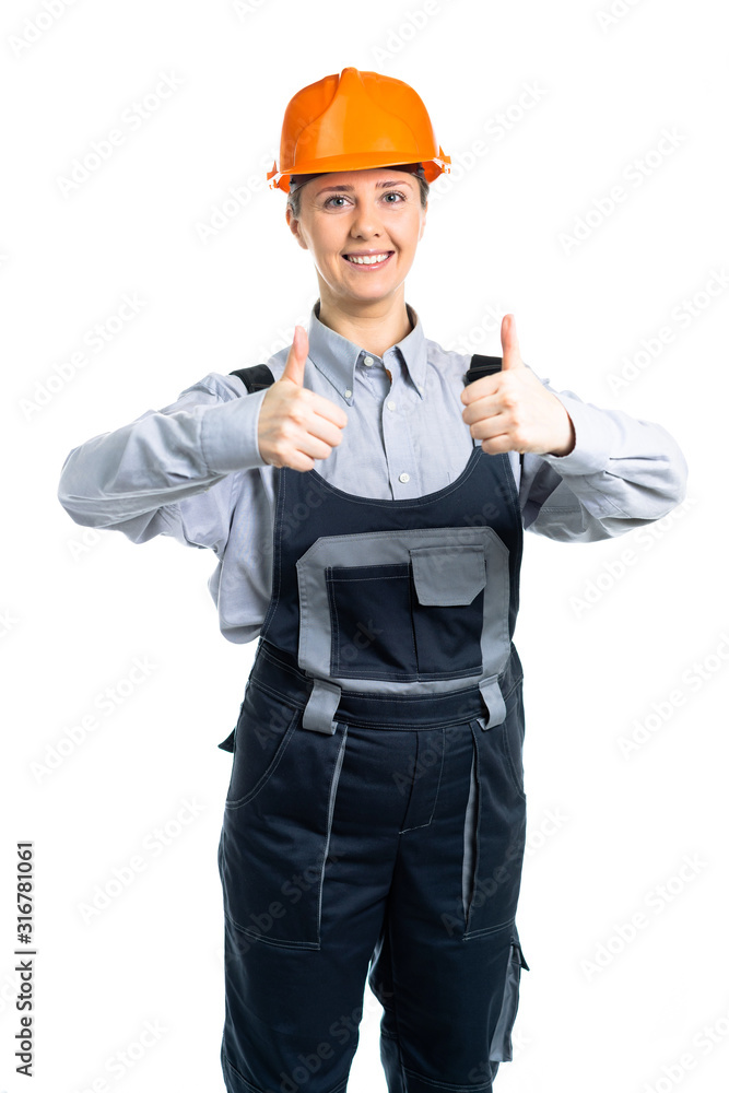 Happy professional working girl with both fingers up proud of her job. Isolated Happy professional working girl with both fingers up proud of her job. Isolated