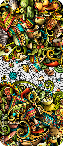 Latin America hand drawn doodle banner. Cartoon detailed flyer.