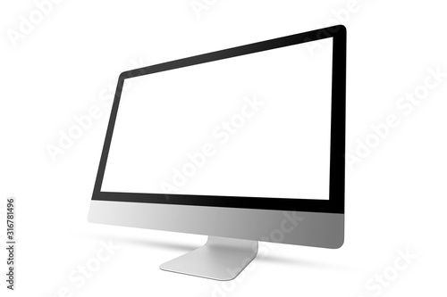 New model of computer display with blank mockup screen.