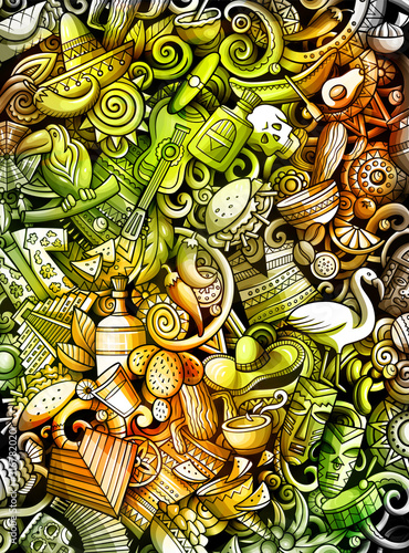 Latin America hand drawn doodle banner. Cartoon detailed flyer.