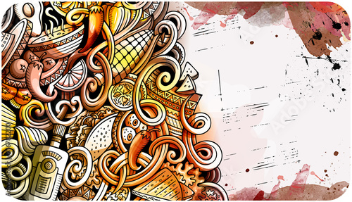 Mexican food hand drawn doodle banner. Cartoon detailed flyer.
