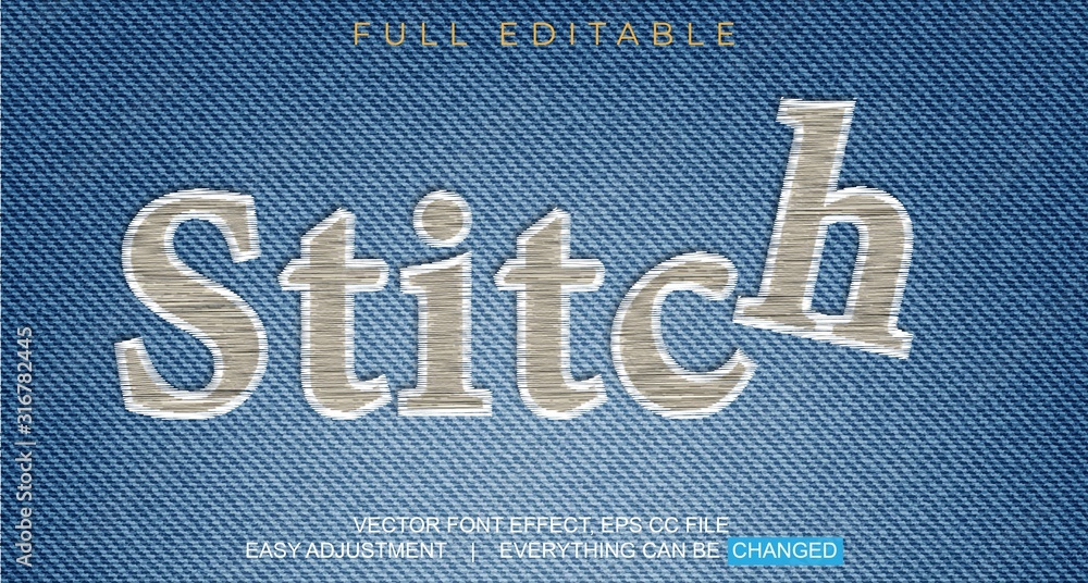 text font effect editable vector template, with the style of sewing thread, embroidery, and can be used for promotion fabrics, fashion, yarn, weaving and craft, easy to edit and adjust as needed