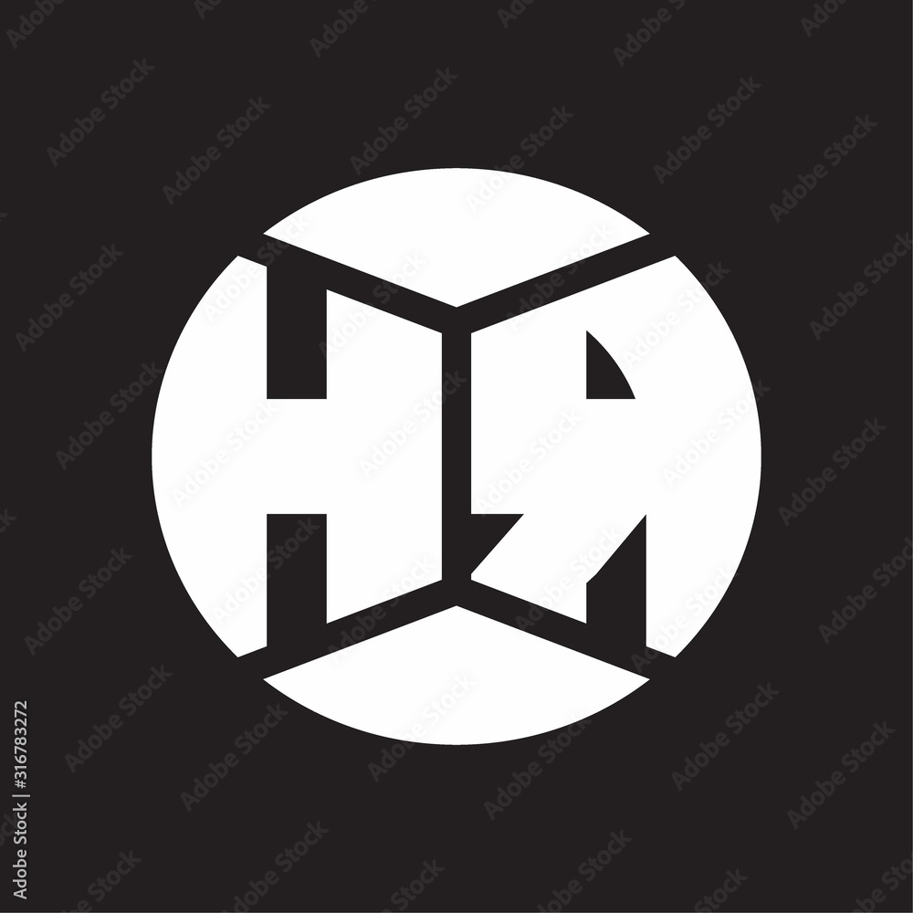 HR Logo monogram with piece circle ribbon style on black background