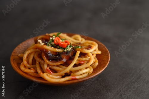 appetizing cooked spaghetti italian pasta with tomato sauce