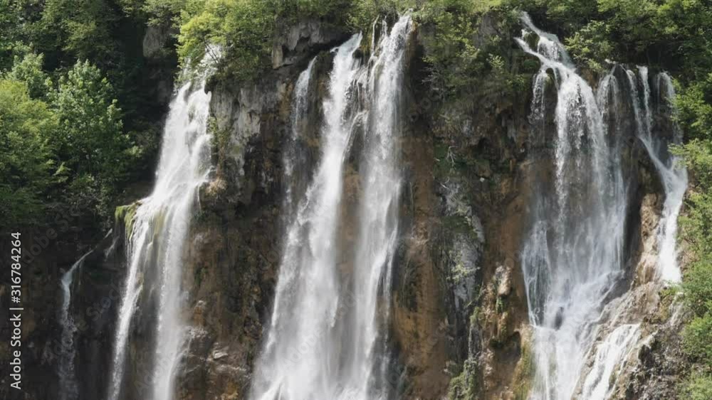 slow motion shot of the top of veliki slap waterfall at plitvice lakes national park in croatia slow motion shot of the top of veliki slap waterfall at plitvice lakes national park in croatia
