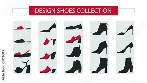 Women shoes collection. Modern design for different looks, set of 18 shoes.