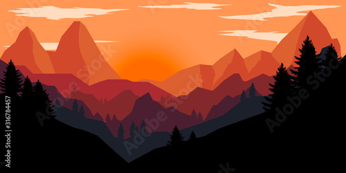 Poster template with wild mountains landscape