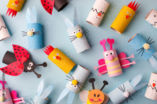 Wall Mural Collection of toys from toilet roll tube for Happy easter decor