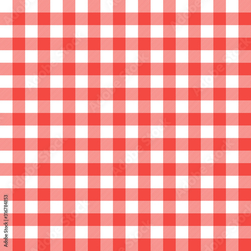 Textured red and white plaid vector background. The pattern for textiles. Background for food. Chequered. Seamless checkered pattern.