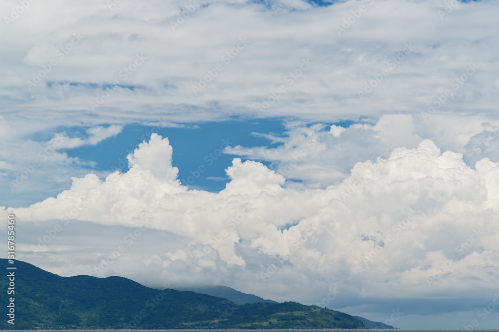 Coastline of Son Tra peninsula against cloudy sky. Da Nang, Vietnam