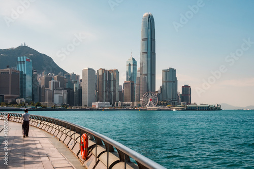 Obraz na płótnie Waterfront Promenade with Victoria Harbour and skyline of Hong kong Island