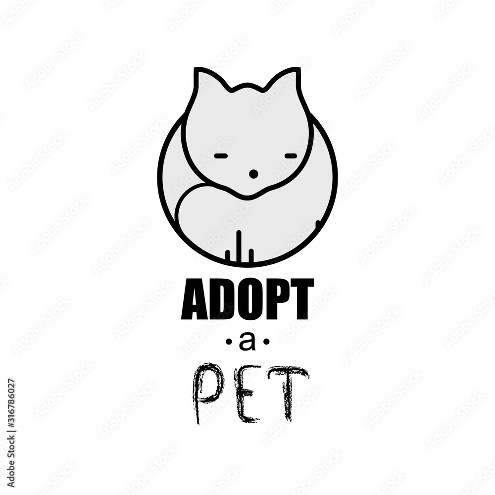 Adopt A Pet design poster with cat animal and text. Modern design. Lettering. Fashion print for clothes, cards, picture banner for websites. Vector illustration Adopt A Pet design poster with cat animal and text. Modern design. Lettering. Fashion print for clothes, cards, picture banner for websites. Vector illustration
