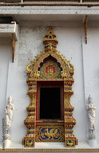 The window of the church of the Thai temple.
