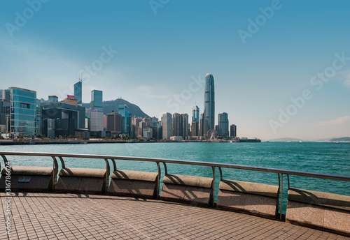 Waterfront Promenade with Victoria Harbour and skyline of Hong kong Island © hanohiki