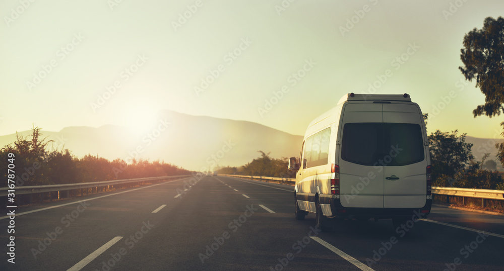 group journey to mountains on minibus