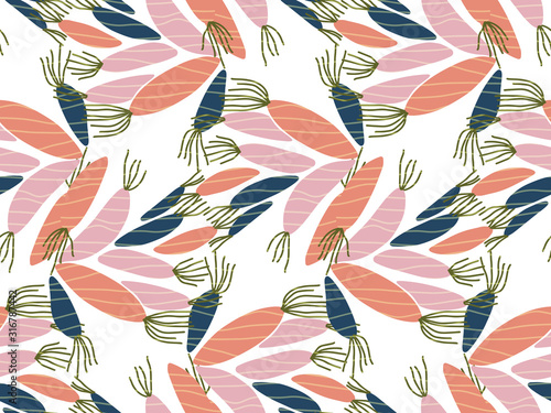 Floral seamless vector pattern with colorful seaweed