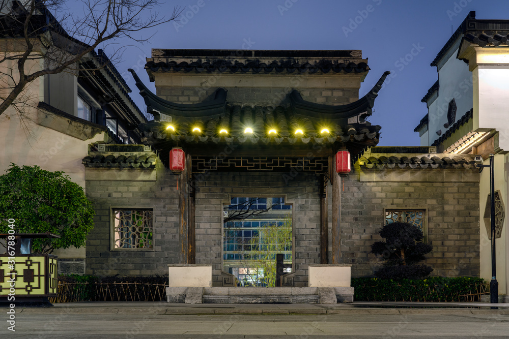 Night view of ancient buildings in Nanjing