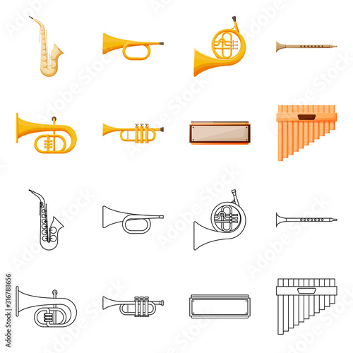 Vector illustration of concert and classical logo. Set of concert and equipment vector icon for stock.