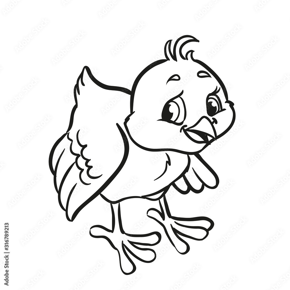 Fototapeta premium Cute chick. Spring vector illustration. Outlined for coloring book.