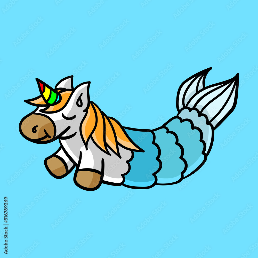 Vector cute unicorn mermaid