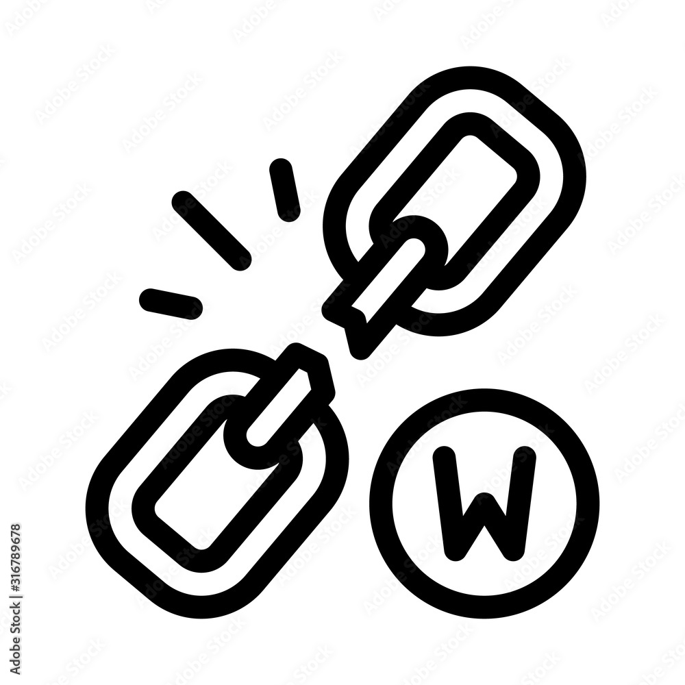 Broken Chain Icon Vector. Outline Broken Chain Sign. Isolated Contour Symbol Illustration Broken Chain Icon Vector. Outline Broken Chain Sign. Isolated Contour Symbol Illustration