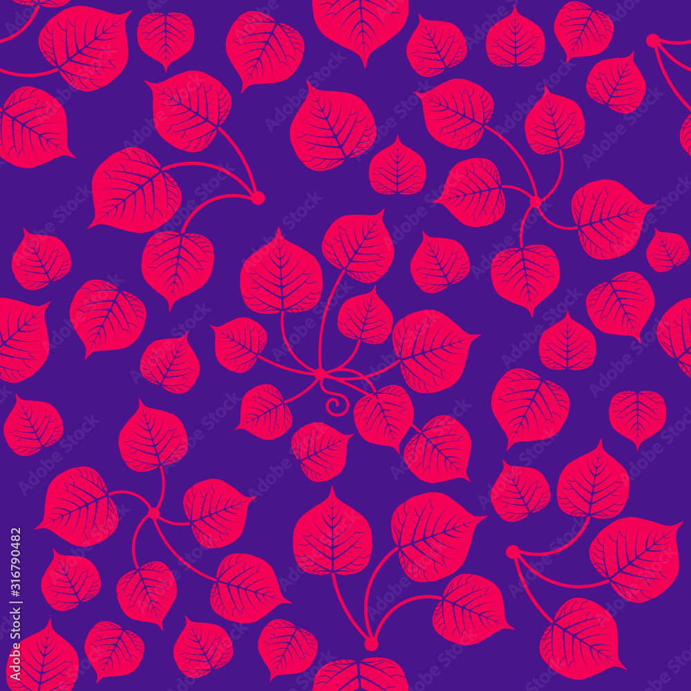 seamless pattern with pink leafs in classic blue background