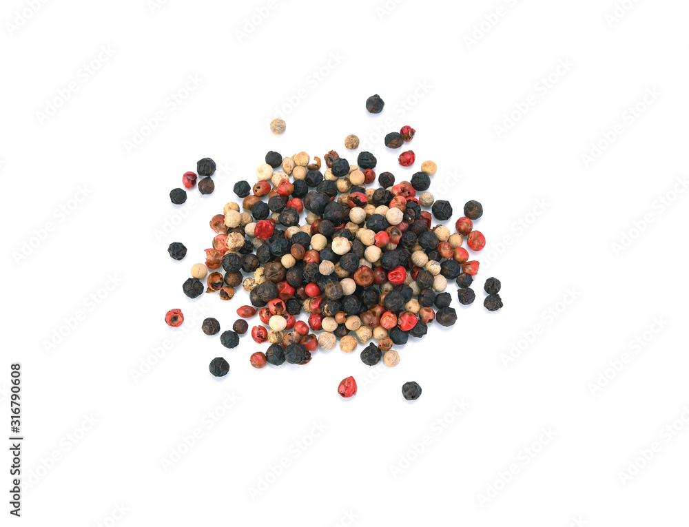 mix of different peppers balls isolated on white background, macro mix of different peppers balls isolated on white background, macro