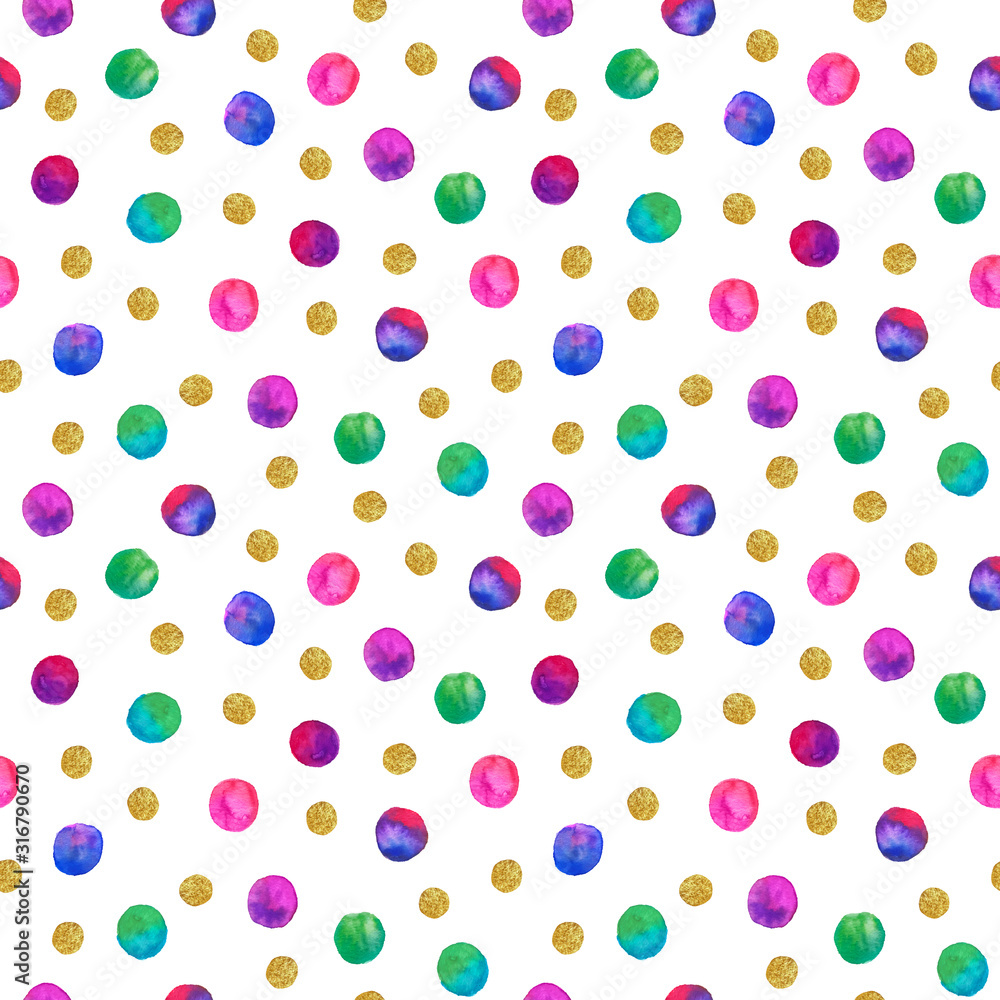 Watercolor Dots Pattern - Endless Illustration with Gold Watercolor Dots Pattern - Endless Illustration with Gold