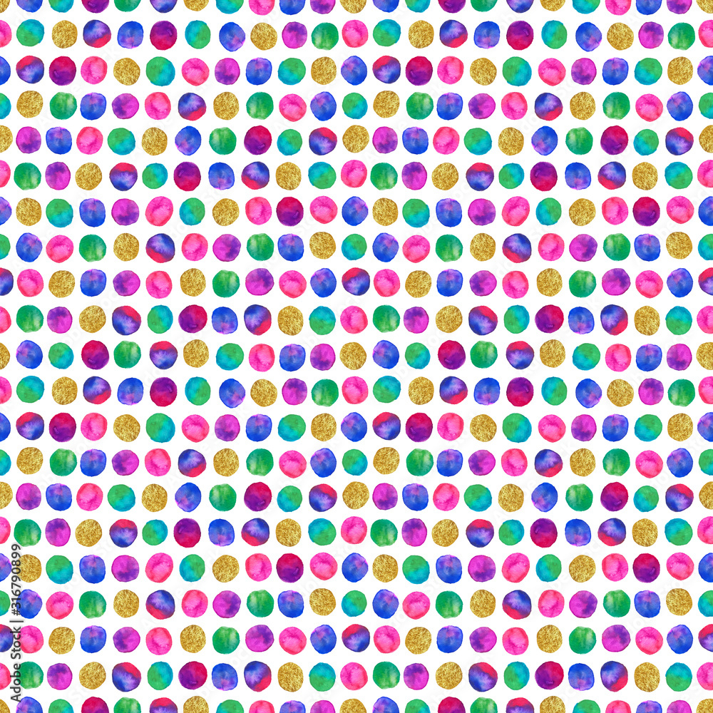 Watercolor Dots Pattern - Endless Illustration with Gold Watercolor Dots Pattern - Endless Illustration with Gold