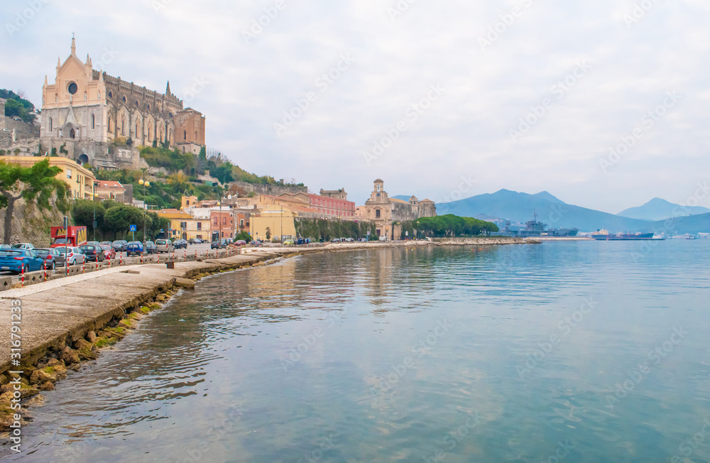 Gaeta (Italy) - The little port city on the sea, province of Latina, with 'Montagna Spaccata' broken mountain and 'Grotta del Turco' cave