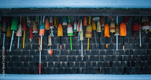 Buoys during a snowstorm