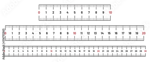 Marking rulers template: 10, 20 and 30 centimeters. Measure scale