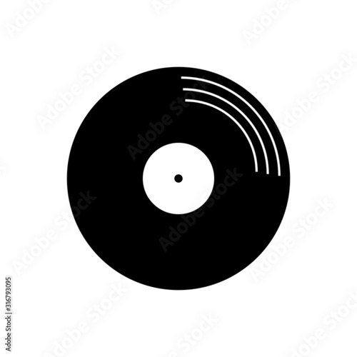 Black vinyl record sign, vector icon symbol