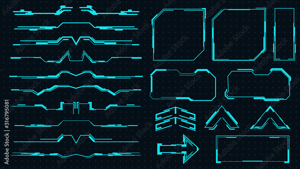 Set of futuristic elements for the hud interface. Set of futuristic elements for the hud interface.