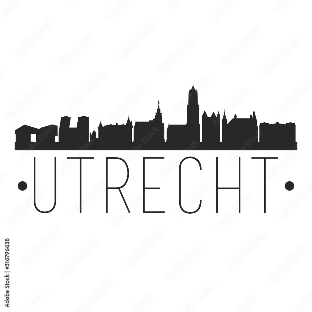 Utrecht Netherlands. City Skyline. Silhouette City. Design Vector. Famous Monuments.