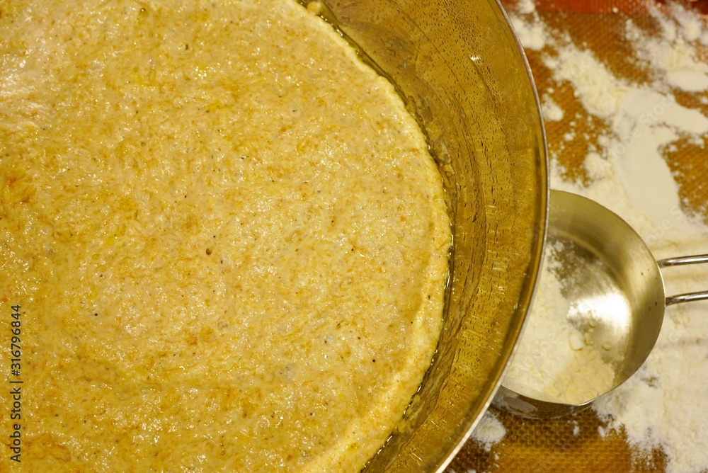 Proofing yeast dough in a bowl for miracle overnight no knead bread Proofing yeast dough in a bowl for miracle overnight no knead bread
