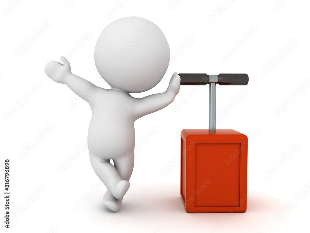 3D Character leaning on detonation plunger 3D Character leaning on detonation plunger