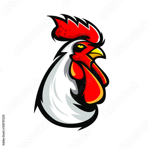 Rooster mascot sport logo design. Chicken rooster head mascot. Chicken head emblem design for e sport team. vector illustration