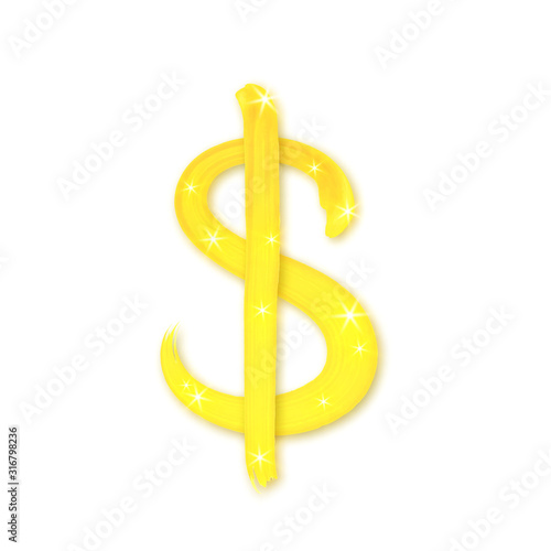 Shiny dollar sign made of brush strokes