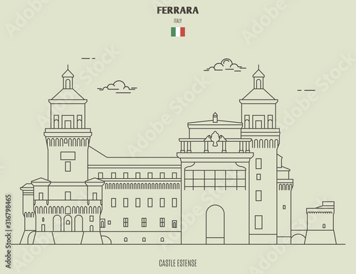 Castle Estense in Ferrara, Italy. Landmark icon
